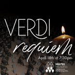 overhead view of the Master Chorale performing on stage. Text reads: Verdi Requiem