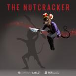 Nutcracker logo with dancer in Mouse King costume mid-jump