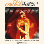 Joan Osborne posing in sunglasses with circular artwork overlaying it