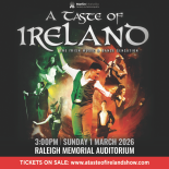 Background features a fiery, swirling mix of green, gold, and red tones with spotlit images of musicians and dancers performing in dynamic poses, creating an energetic and dramatic stage atmosphere.