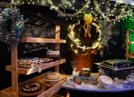 a photo of a display of desserts