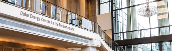The lobby of the Martin Marietta Center highlights the grand staircase and the former columns of the venue.
